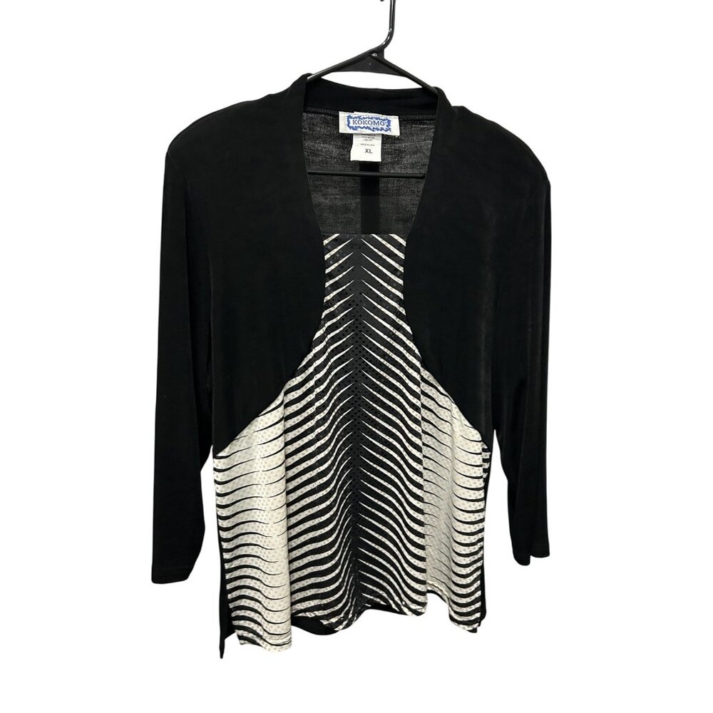 Kokomo Womens Black White Striped Design Pullover Sweater Sz XL